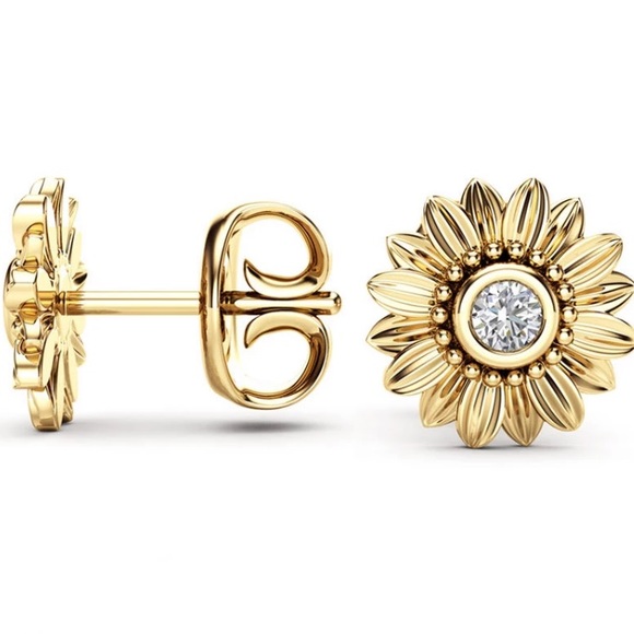 18K yellow gold sunflower earrings - Picture 2 of 2